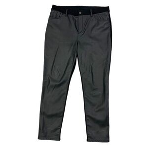 Chico’s Black Stretch Ponte Knit Faux Leather Front Pull On Slim Leg Pant Sz 12R